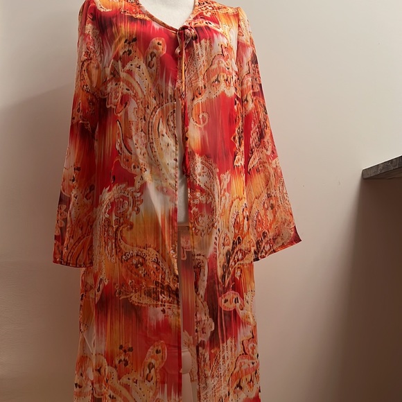 Cardigan Colorful Long Sleeve Tunic Cardigan Top with Ties in front Size 12 - Picture 2 of 8